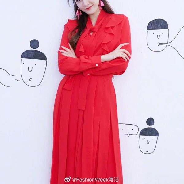 long-sleeve bow stroke chiffon ruffled red party mid-length dress of the spring-summer women quality, Black;gray
long-sleeve bow stroke chiffon ruffled red party mid-length dress of the spring-summer women quality, Black;gray