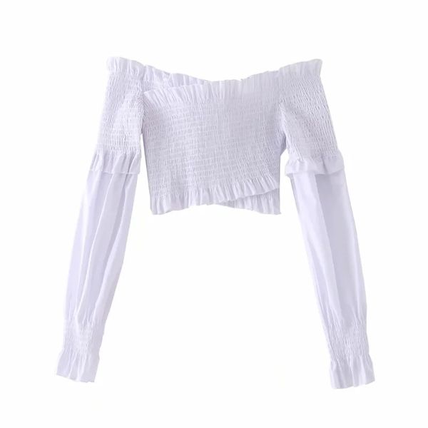 women cross slash neck pleated short shirt female long sleeve blouse casual lady slim crop blusas s8528 210430, White
women cross slash neck pleated short shirt female long sleeve blouse casual lady slim crop blusas s8528 210430, White