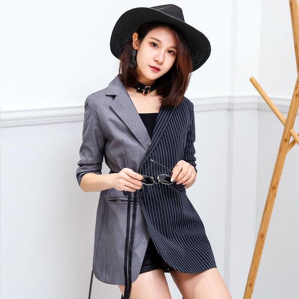 women blazers coat summer seven minutes sleeve thin asymmetrical patchwork in the long casual suit jacket woman women's suits &, White;black
women blazers coat summer seven minutes sleeve thin asymmetrical patchwork in the long casual suit jacket woman women's suits &, White;black