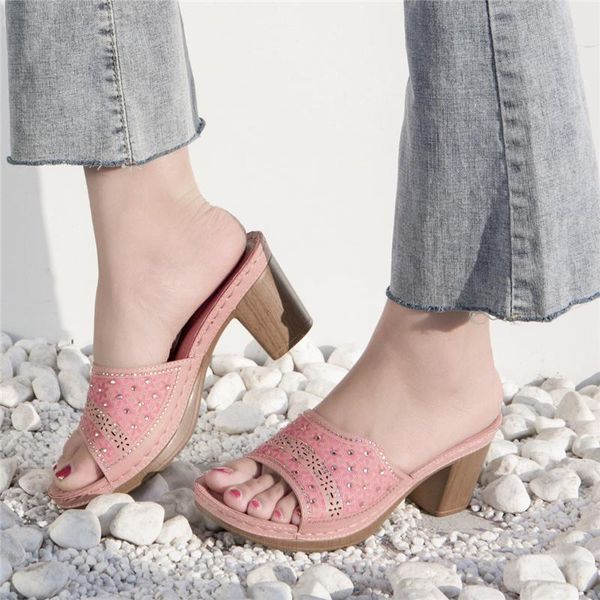 high thick heels crystal platform women shoes ethnic feminino open toe pu leather office lady luxury slippers size 41, Black
high thick heels crystal platform women shoes ethnic feminino open toe pu leather office lady luxury slippers size 41, Black