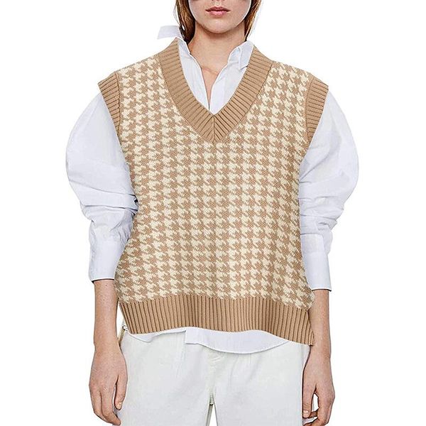 women's vests autumn loose houndstooth sweater vest women chalecos para mujer knitted v neck sleeveless chic female sweaters waistcoat, Black;white
women's vests autumn loose houndstooth sweater vest women chalecos para mujer knitted v neck sleeveless chic female sweaters waistcoat, Black;white