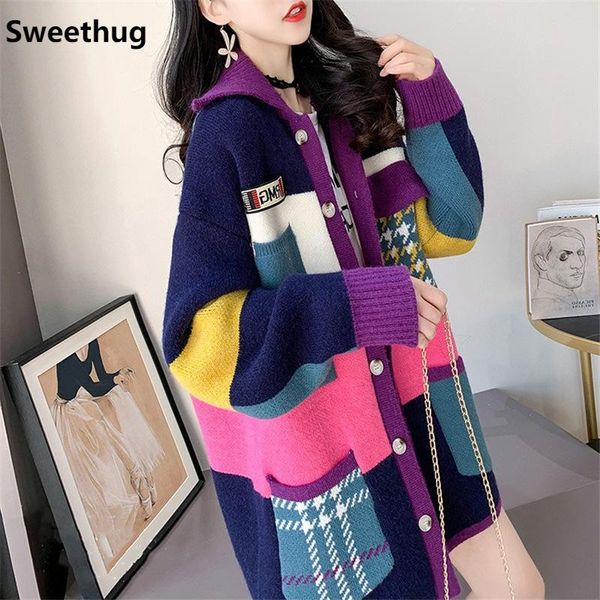 women's knits & tees mayata autumn winter women long cardigan 2021 contrast print pocket button sweater female street jacket coat, White
women's knits & tees mayata autumn winter women long cardigan 2021 contrast print pocket button sweater female street jacket coat, White