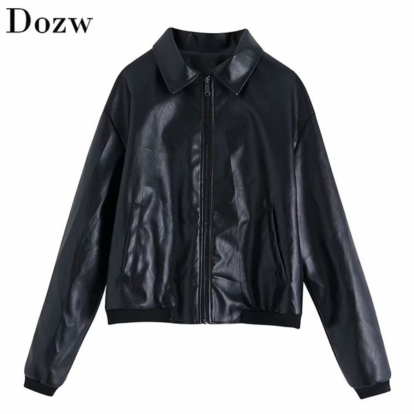 fashion black color pu leather coat women turn down collar zipper high street jacket long sleeve ladies chaqueta mujer 210515
fashion black color pu leather coat women turn down collar zipper high street jacket long sleeve ladies chaqueta mujer 210515