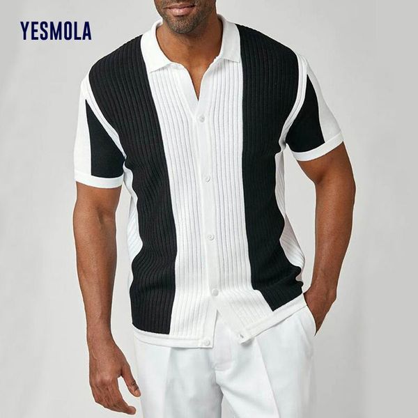 men's casual shirts yesmola 2021 summer mens shirt vintage patchwork knitted for men loose short sleeve fashion buttoned lapel top, White;black
men's casual shirts yesmola 2021 summer mens shirt vintage patchwork knitted for men loose short sleeve fashion buttoned lapel top, White;black