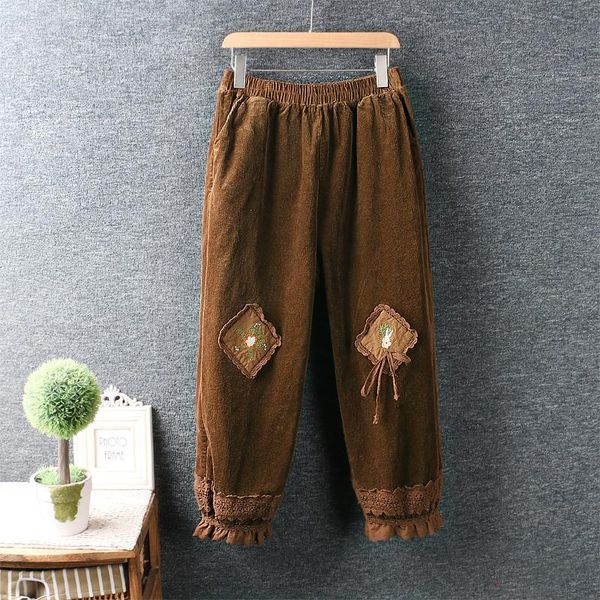 women's pants & capris autumn winter mori girl literature retro corduroy casual japan style embroidered elastic waist loose bloomers, Black;white
women's pants & capris autumn winter mori girl literature retro corduroy casual japan style embroidered elastic waist loose bloomers, Black;white