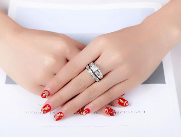 wedding rings 2 pcs ring set silver color shiny square 6mm 0.75ct zirconia princess cut 4 prong wholesale woman gift anti-allerg, Slivery;golden
wedding rings 2 pcs ring set silver color shiny square 6mm 0.75ct zirconia princess cut 4 prong wholesale woman gift anti-allerg, Slivery;golden