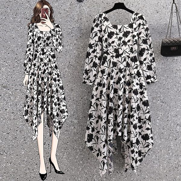 casual dresses large size lady long sleeve dress 2021 autumn style french elegant floral fashion irregular hem female vestido e464, Black;gray
casual dresses large size lady long sleeve dress 2021 autumn style french elegant floral fashion irregular hem female vestido e464, Black;gray