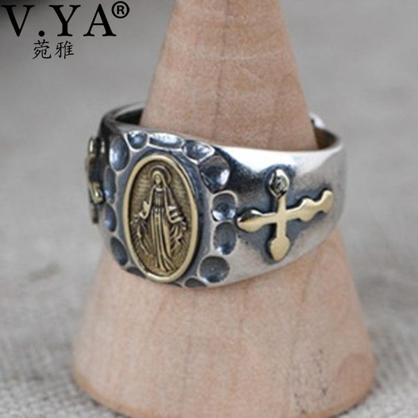 v.ya 925 sterling silver vintage golden cross maria open rings for couple adjustable ring thai fashion hip hop jewelry cluster, Golden;silver
v.ya 925 sterling silver vintage golden cross maria open rings for couple adjustable ring thai fashion hip hop jewelry cluster, Golden;silver
