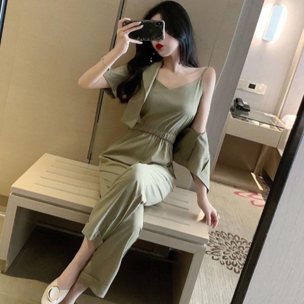 women fashion elegant 2 piece sets short blazer coat + slim waist v neck sling jumpsuits 2021 korean suits plus size women's & rompers, Black;white
women fashion elegant 2 piece sets short blazer coat + slim waist v neck sling jumpsuits 2021 korean suits plus size women's & rompers, Black;white