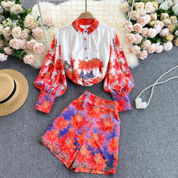 women high waist wide leg shorts print big size lantern sleeve shirt two piece set fashion spring summer 11b508 210525, White
women high waist wide leg shorts print big size lantern sleeve shirt two piece set fashion spring summer 11b508 210525, White