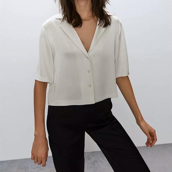 women's blouses & shirts silk short sleeve shirt&blouse 2021 notched neck single breasted business office ladies for spring summe, White
women's blouses & shirts silk short sleeve shirt&blouse 2021 notched neck single breasted business office ladies for spring summe, White