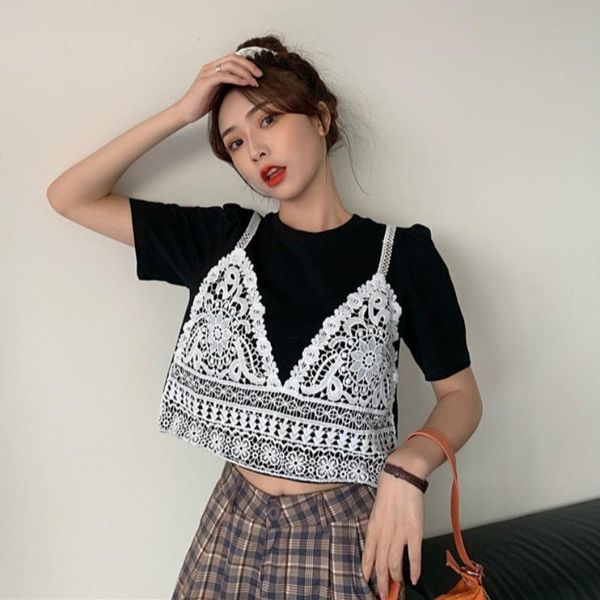 women's t-shirt summer patchwork fake two pieces tees korean sweet style o-neck short sleeve t shirt for women clothing causal loose, White
women's t-shirt summer patchwork fake two pieces tees korean sweet style o-neck short sleeve t shirt for women clothing causal loose, White