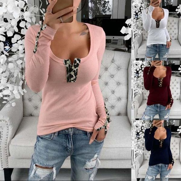women's blouses & shirts women blouse autumn long sleeve base shirt causal slim tunic leopard stitching buttons pullover o-neck bl, White
women's blouses & shirts women blouse autumn long sleeve base shirt causal slim tunic leopard stitching buttons pullover o-neck bl, White