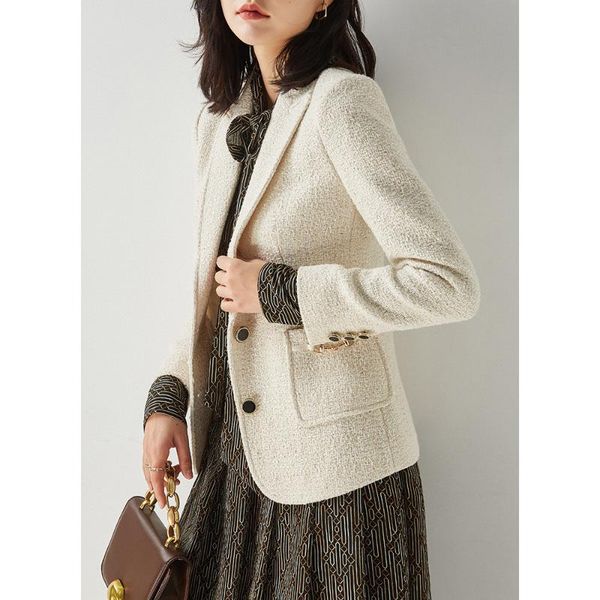 women's suits & blazers gold silk suit jacket short white autumn style small fragrant tweed lapel black slim single-breasted elegant, White;black
women's suits & blazers gold silk suit jacket short white autumn style small fragrant tweed lapel black slim single-breasted elegant, White;black