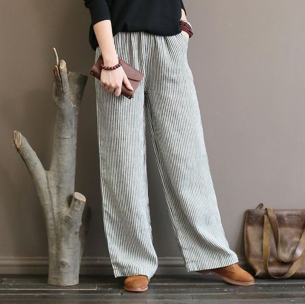 women's pants & capris johnature 2021 women casual linen elastic mid waist striped autumn art loose fashion straight full length, Black;white
women's pants & capris johnature 2021 women casual linen elastic mid waist striped autumn art loose fashion straight full length, Black;white