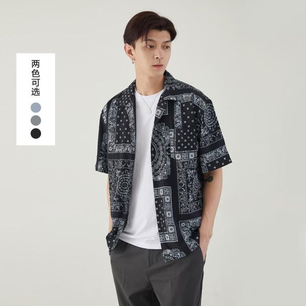 men's casual shirts summer lapel short sleeve shirt loose cashew flower print, White;black
men's casual shirts summer lapel short sleeve shirt loose cashew flower print, White;black