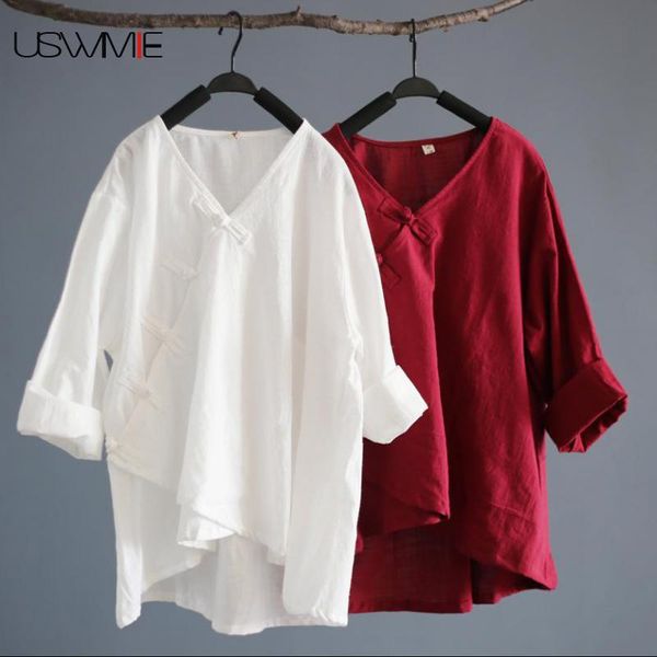 women blouses retro style v-neck solid color long sleeve buttoned oblique button plus size irregular hem ladies women's & shirts, White
women blouses retro style v-neck solid color long sleeve buttoned oblique button plus size irregular hem ladies women's & shirts, White