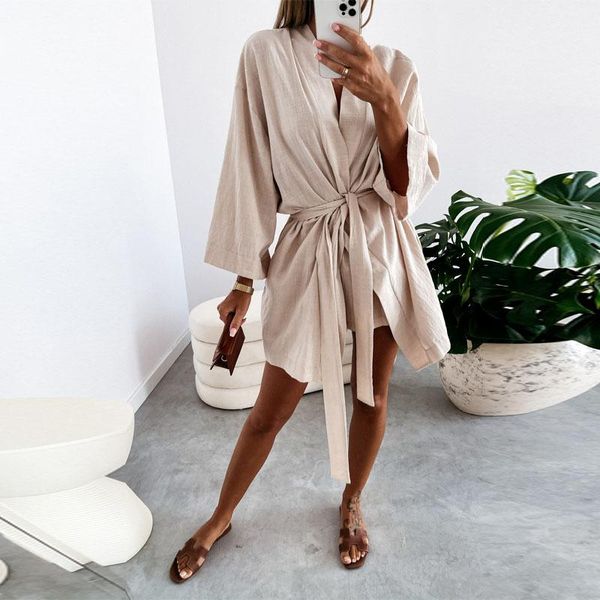 casual dresses women loose mini dress sets shorts spring autumn solid color v neck lace up flare sleeve elegant robe summer lady shirt, Black;gray
casual dresses women loose mini dress sets shorts spring autumn solid color v neck lace up flare sleeve elegant robe summer lady shirt, Black;gray