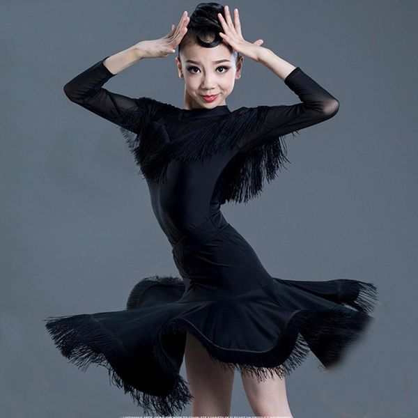 stage wear kids latin dance dress for girls fringed ballroom dresses skirts children's costume practice clothes sl5728, Black;red
stage wear kids latin dance dress for girls fringed ballroom dresses skirts children's costume practice clothes sl5728, Black;red