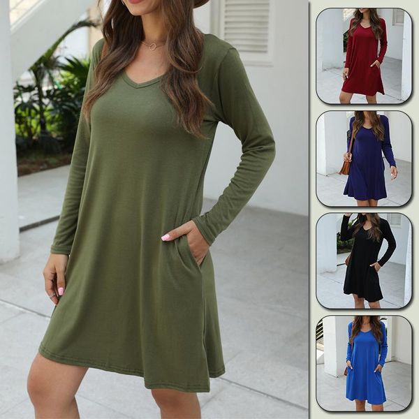 casual dresses summer long sleeve dress casaul loose mini solid color v neck women plus size s-2xl ladies vestidos, Black;gray
casual dresses summer long sleeve dress casaul loose mini solid color v neck women plus size s-2xl ladies vestidos, Black;gray