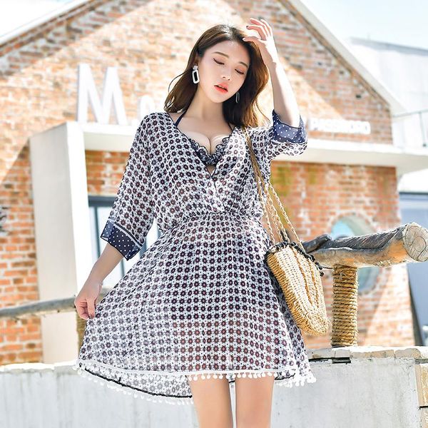 women's swimwear 2021 style slim big chest split skirt korean small fragrance swimsuit three piece suit, White;black
women's swimwear 2021 style slim big chest split skirt korean small fragrance swimsuit three piece suit, White;black