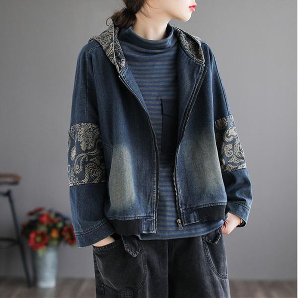 women's jackets vintage stitching print denim jacket women hooded short spring autumn loose long-sleeve zipper oversize clothes female, Black;brown
women's jackets vintage stitching print denim jacket women hooded short spring autumn loose long-sleeve zipper oversize clothes female, Black;brown
