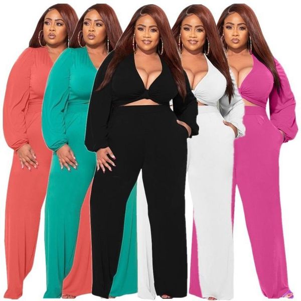 women's two piece pants shzq pure color sets women clubwear full sleeve deep v-neck crop high waist wide leg lady plus size outfit, White
women's two piece pants shzq pure color sets women clubwear full sleeve deep v-neck crop high waist wide leg lady plus size outfit, White