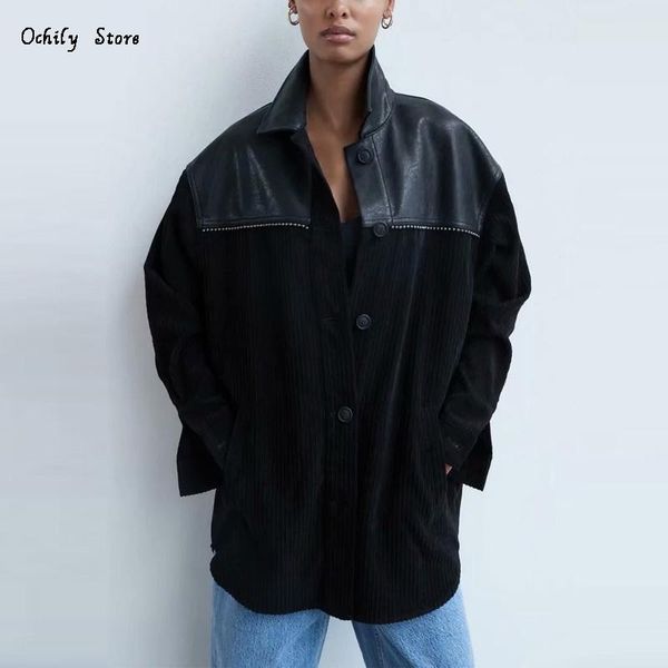 women's jackets 2021 corduroy jacket patchwork long sleeve overshirt woman autumn winter plus size black coat top, Black;brown
women's jackets 2021 corduroy jacket patchwork long sleeve overshirt woman autumn winter plus size black coat top, Black;brown