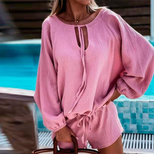 women's tracksuits 2021 summer playsuit solid lace up office lady casual comfortable long sleeve blouse drawstring shorts loose playsui, Gray
women's tracksuits 2021 summer playsuit solid lace up office lady casual comfortable long sleeve blouse drawstring shorts loose playsui, Gray