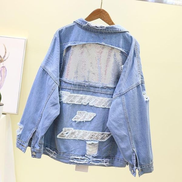 women's jackets spring korea loose fit women denim hole ripped back squined punk streetwear single breasted pockets female jeans coats, Black;brown
women's jackets spring korea loose fit women denim hole ripped back squined punk streetwear single breasted pockets female jeans coats, Black;brown