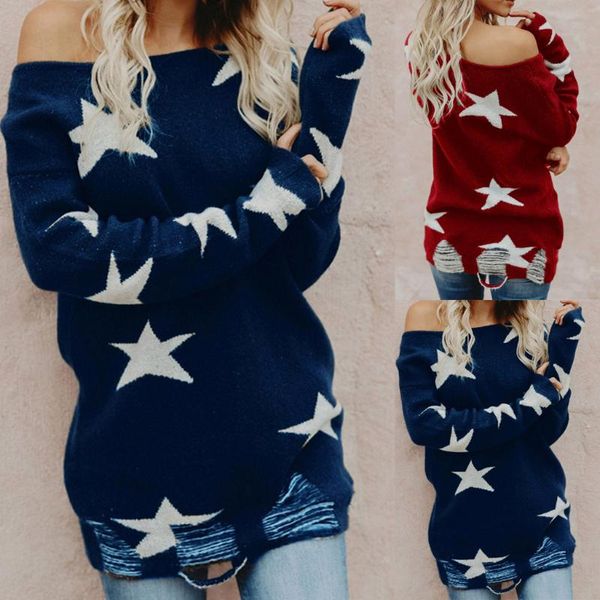 women's sweaters autumn winter women long sleeve five stars big slash neck tear hole sweater bar club party knitted, White;black
women's sweaters autumn winter women long sleeve five stars big slash neck tear hole sweater bar club party knitted, White;black