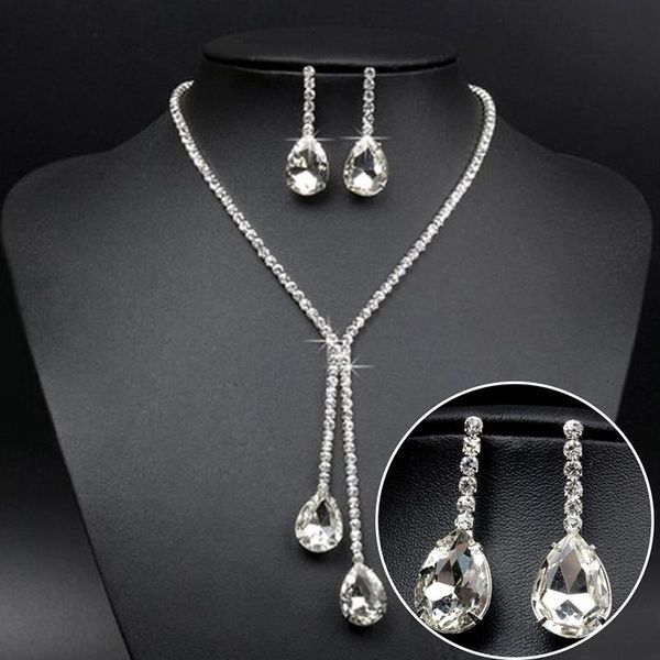 earrings & necklace simple luxury full crystal chain water drop necklaces pendants dangle sets wedding bridal jewelry 3styles, Silver
earrings & necklace simple luxury full crystal chain water drop necklaces pendants dangle sets wedding bridal jewelry 3styles, Silver