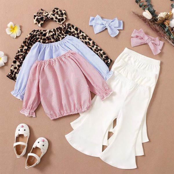 clothing sets autumn kids toddler girls clothes 1-5y striped/leopard ruffles long sleeve t shirts solid flare pants headband, White
clothing sets autumn kids toddler girls clothes 1-5y striped/leopard ruffles long sleeve t shirts solid flare pants headband, White