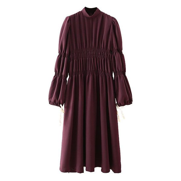 women dress pleated high neck long sleeves elastic waist midi elegant fashion casual es 210420, Black;gray
women dress pleated high neck long sleeves elastic waist midi elegant fashion casual es 210420, Black;gray