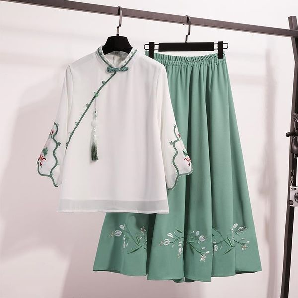 traditional chinese two-piece suit cotton linen blouse embroidery national style women's improved clothes short tang suit 210407, White
traditional chinese two-piece suit cotton linen blouse embroidery national style women's improved clothes short tang suit 210407, White