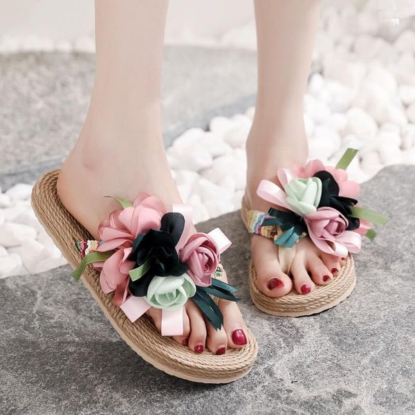 slippers bohemian women's summer flowers sandals flip-flops non-slip beach shoes waterproof weave chaussons, Black
slippers bohemian women's summer flowers sandals flip-flops non-slip beach shoes waterproof weave chaussons, Black
