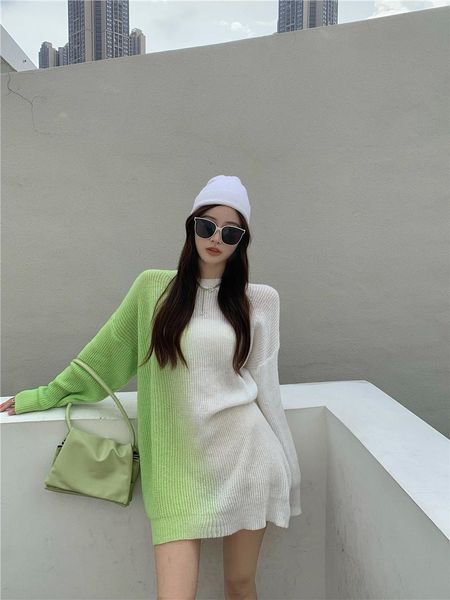 women's sweaters fall/winter 2021 fashion design loose knit sweater lazy gradient mid-length pullover women, White;black
women's sweaters fall/winter 2021 fashion design loose knit sweater lazy gradient mid-length pullover women, White;black