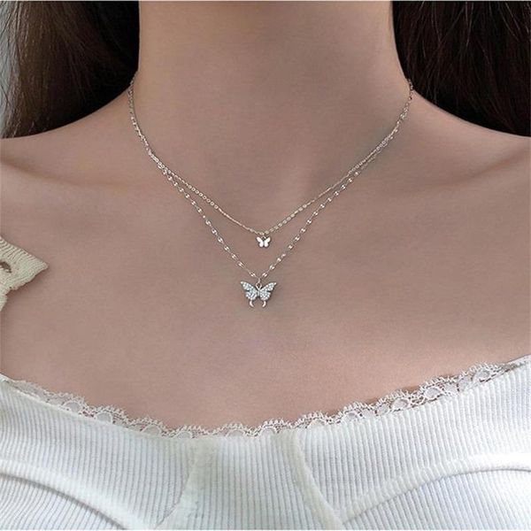 pendant necklaces double butterfly necklace femininity contracted small and pure fresh breeze collarbone chain accessories, Silver
pendant necklaces double butterfly necklace femininity contracted small and pure fresh breeze collarbone chain accessories, Silver