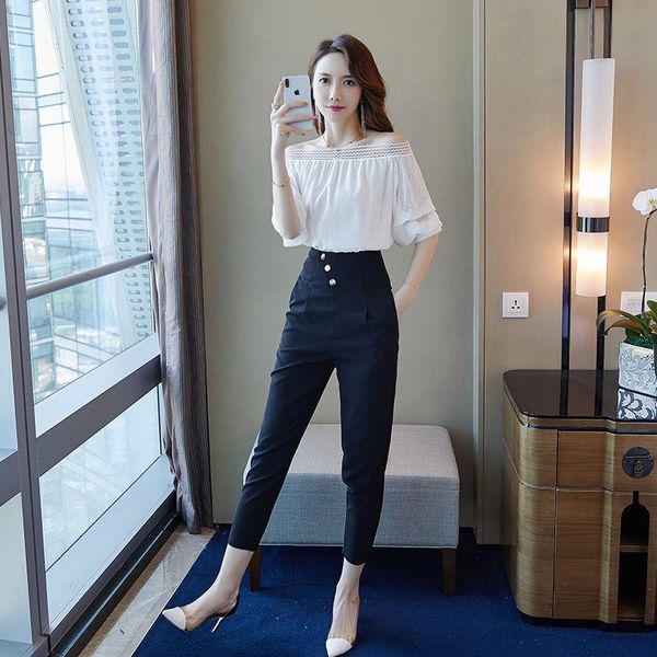 summer stylish 2 piece suit female loose chiffon slash neck blouse and high waist harem pant women casual work set q108 women's two pan, White
summer stylish 2 piece suit female loose chiffon slash neck blouse and high waist harem pant women casual work set q108 women's two pan, White