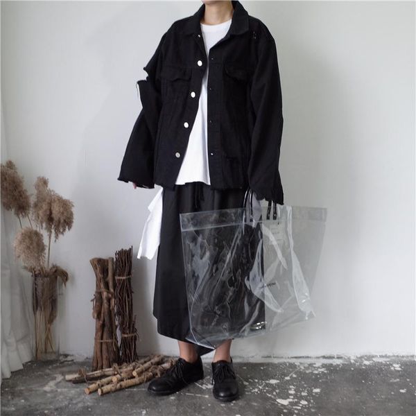 men's trench coats homemade dark and irregularly cut frayed edge wash ripped denim jacket., Tan;black
men's trench coats homemade dark and irregularly cut frayed edge wash ripped denim jacket., Tan;black