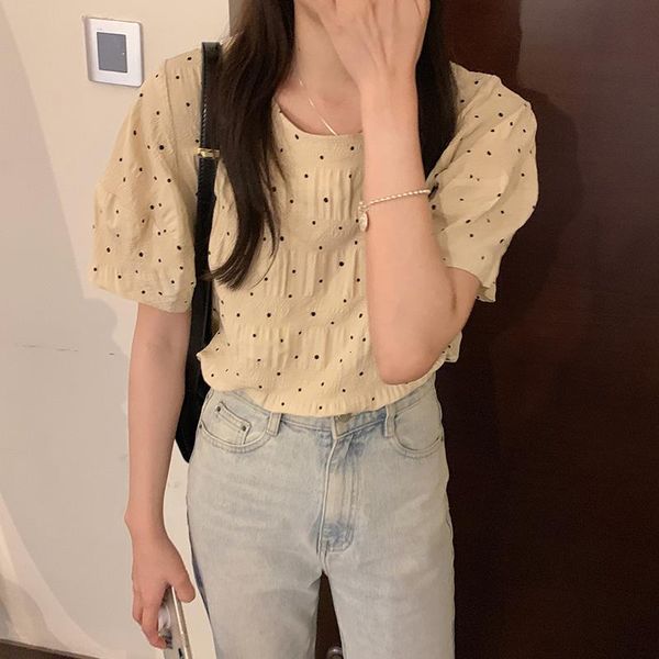 women's blouses & shirts polka dot print summer blouse women o-neck short sleeve vintage loose casual pleated harajuku slim elegant x17, White
women's blouses & shirts polka dot print summer blouse women o-neck short sleeve vintage loose casual pleated harajuku slim elegant x17, White