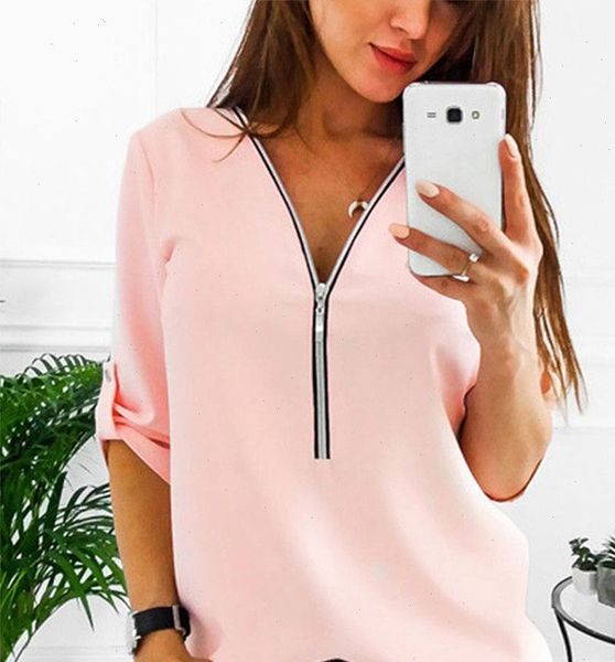 spring womens blouses zipper short sleeve women shirts v neck solid casual tee shirt female plus sizes, White
spring womens blouses zipper short sleeve women shirts v neck solid casual tee shirt female plus sizes, White