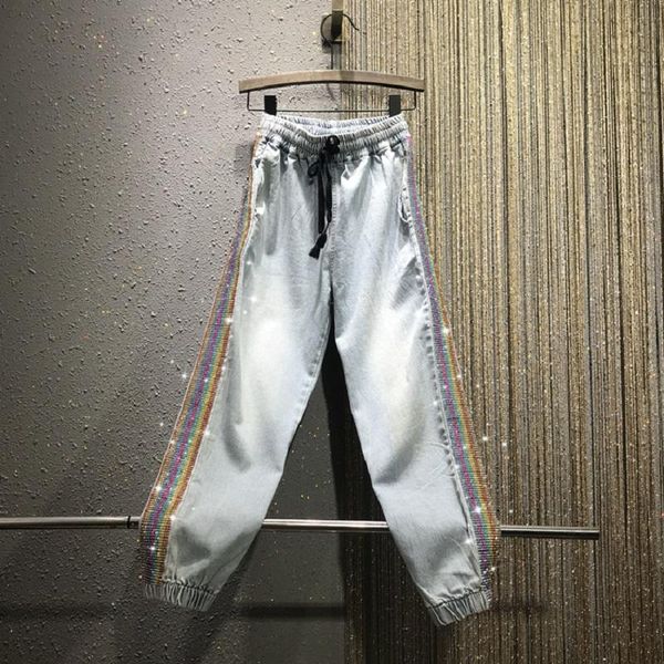 women's jeans women 2021 spring european rhinestone beaded elastic waist high-waisted harem denim cropped trousers, Blue
women's jeans women 2021 spring european rhinestone beaded elastic waist high-waisted harem denim cropped trousers, Blue