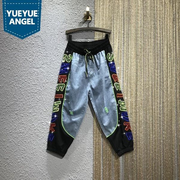 women's jeans fashion diamonds women summer elastic waist loose ankle length pants outdoor hip hop denim patchwork harem female, Blue
women's jeans fashion diamonds women summer elastic waist loose ankle length pants outdoor hip hop denim patchwork harem female, Blue