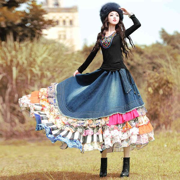casual dresses autumn original design women vintage&retro bohemia rustic denim chiffon patchwork novelty asymmetrical long skirt rvl4, Black;gray
casual dresses autumn original design women vintage&retro bohemia rustic denim chiffon patchwork novelty asymmetrical long skirt rvl4, Black;gray