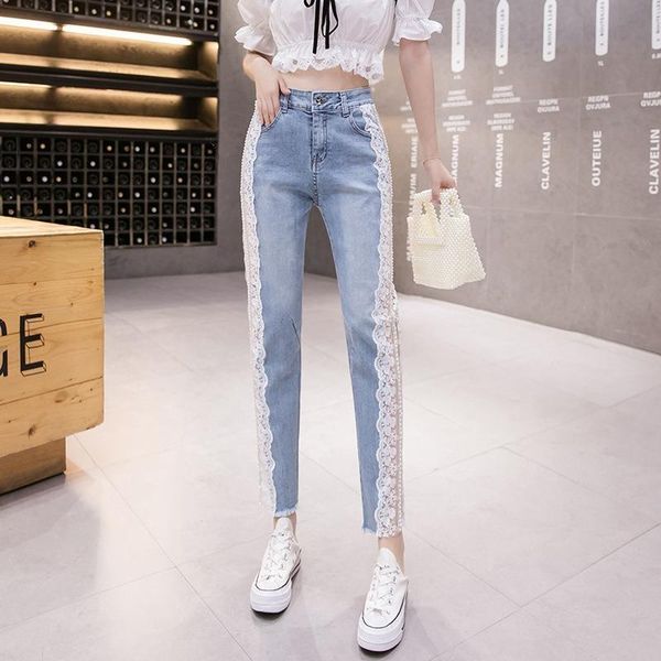 women's jeans nine-point thin section 2021 autumn product lace stitching feet pants stretch, Blue
women's jeans nine-point thin section 2021 autumn product lace stitching feet pants stretch, Blue