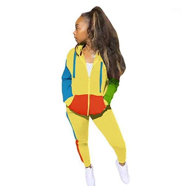 european and american multi color splicing colorblock hoodie leisure temperament commuting 2-piece set women's tracksuits, Gray
european and american multi color splicing colorblock hoodie leisure temperament commuting 2-piece set women's tracksuits, Gray