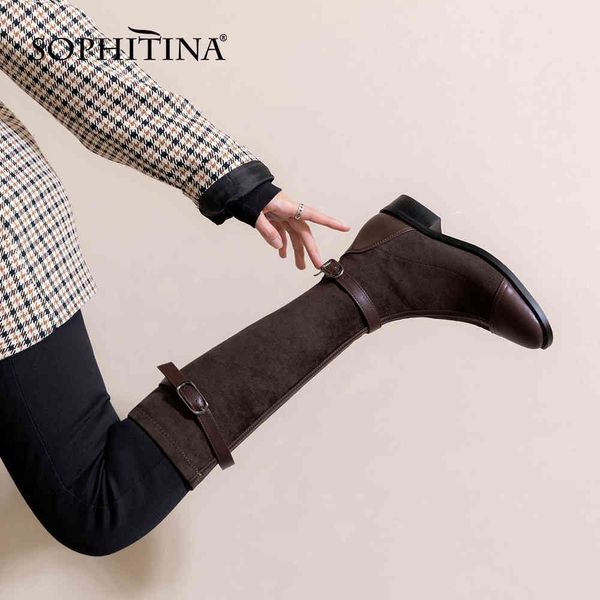 sophitina winter warm knee-high boots woman microfiber patchwork round toe double buckle strap low square heel boot shoe po915 210513, Black
sophitina winter warm knee-high boots woman microfiber patchwork round toe double buckle strap low square heel boot shoe po915 210513, Black