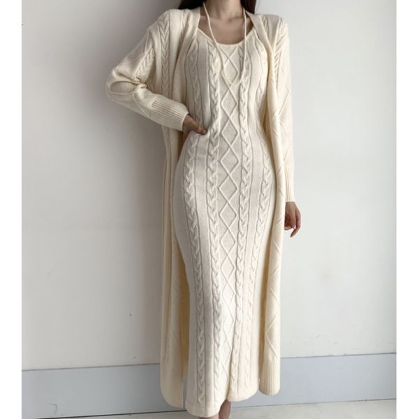 two piece dress conjunto 2 peças de malha grossa outono inverno elegante feminino casaco suéter longo torcido + vestido sem mangas conjunto, White
two piece dress conjunto 2 peças de malha grossa outono inverno elegante feminino casaco suéter longo torcido + vestido sem mangas conjunto, White