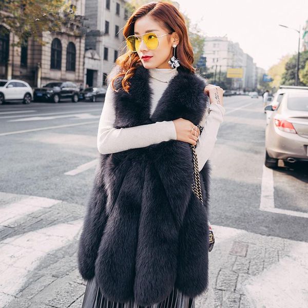 women's fur & faux autumn winter coat korean long jacket real vest women clothes vintage chalecos para mujer my911, Black
women's fur & faux autumn winter coat korean long jacket real vest women clothes vintage chalecos para mujer my911, Black